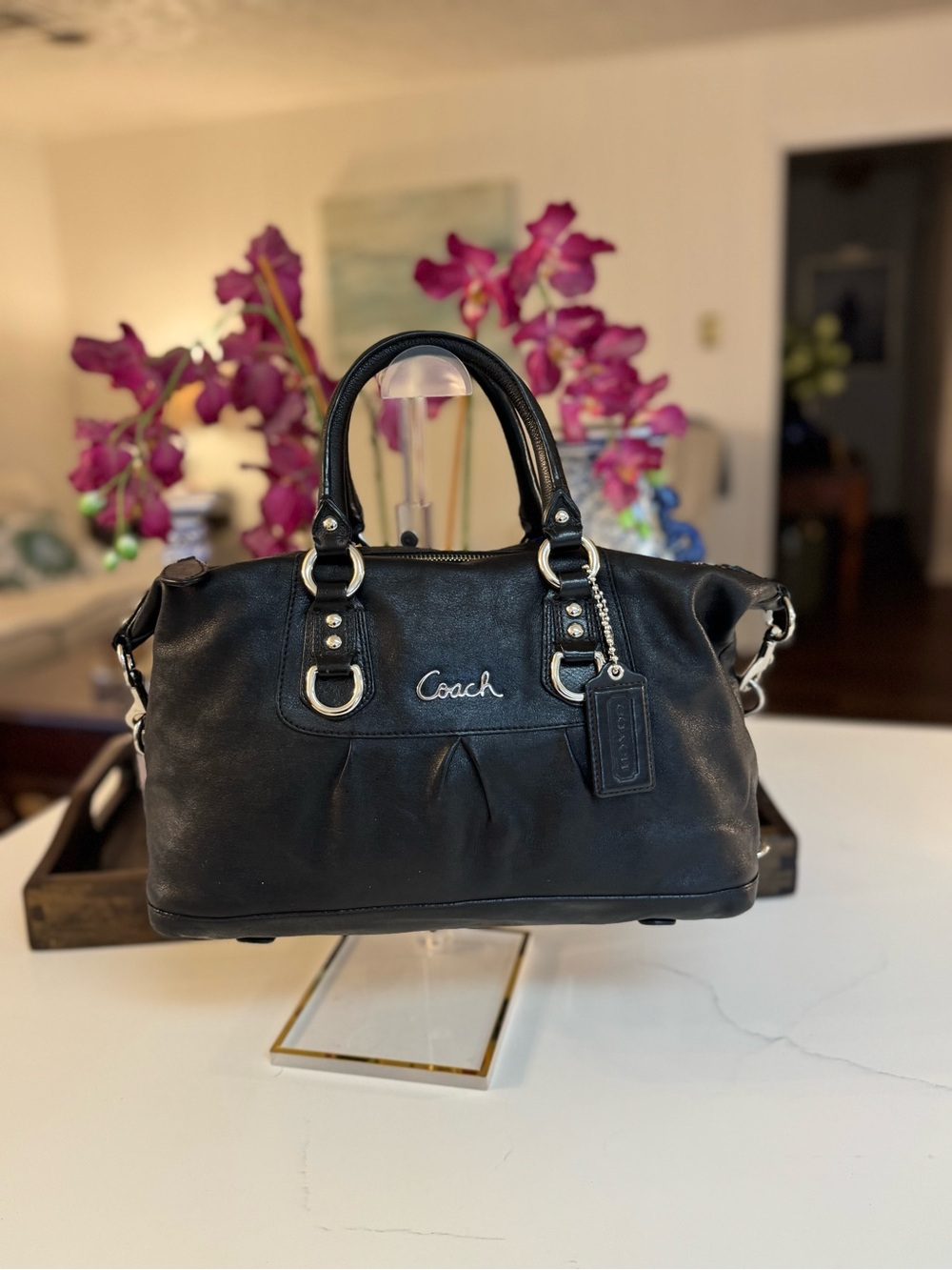 🖤💜 COACH ASHLEY BLACK LEATHER SATCHEL🖤💜 - Picture 3 of 12